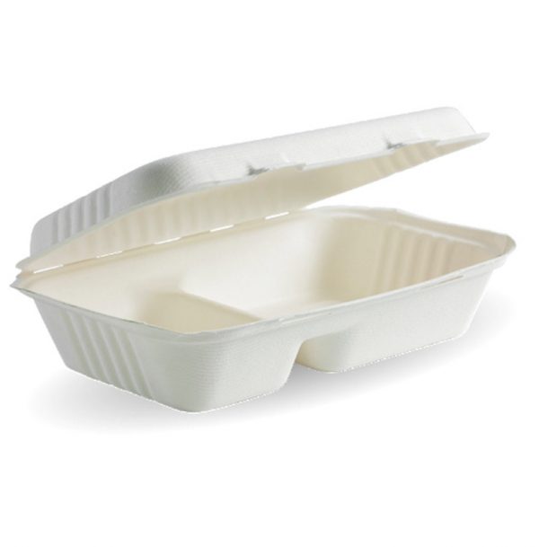 Bioco 50 caserole biodegradabile cu doua compartimente, capac rabatabil, 23x15 cm. - imagine 2