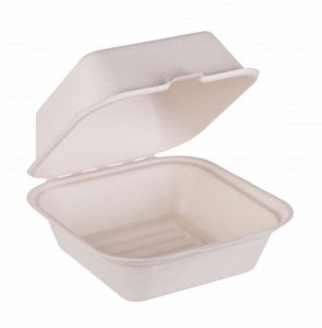 Bioco 125 caserole biodegradabile hamburger cu capac rabatabil, 15x15 cm.