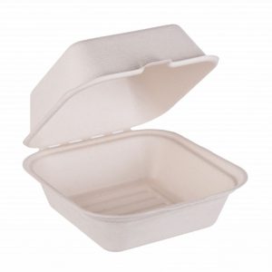 Bioco 125 caserole biodegradabile hamburger cu capac rabatabil, 15x15 cm.