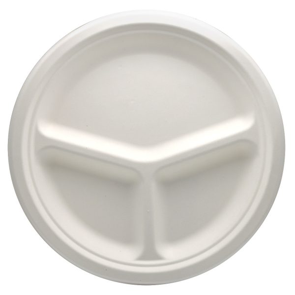 Bioco 50 farfurii trei compartimente, biodegradabile, rotunde, 26cm