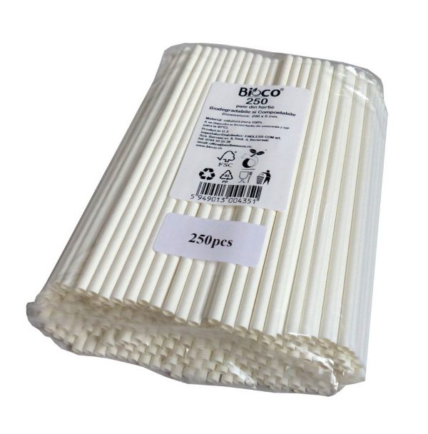 Bioco 250 paie albe din hartie, biodegradabile si compostabile, 200xØ6mm