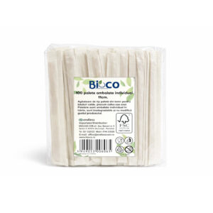 Bioco 100 paletine din lemn, pentru cafea, ambalate individual, 11cm