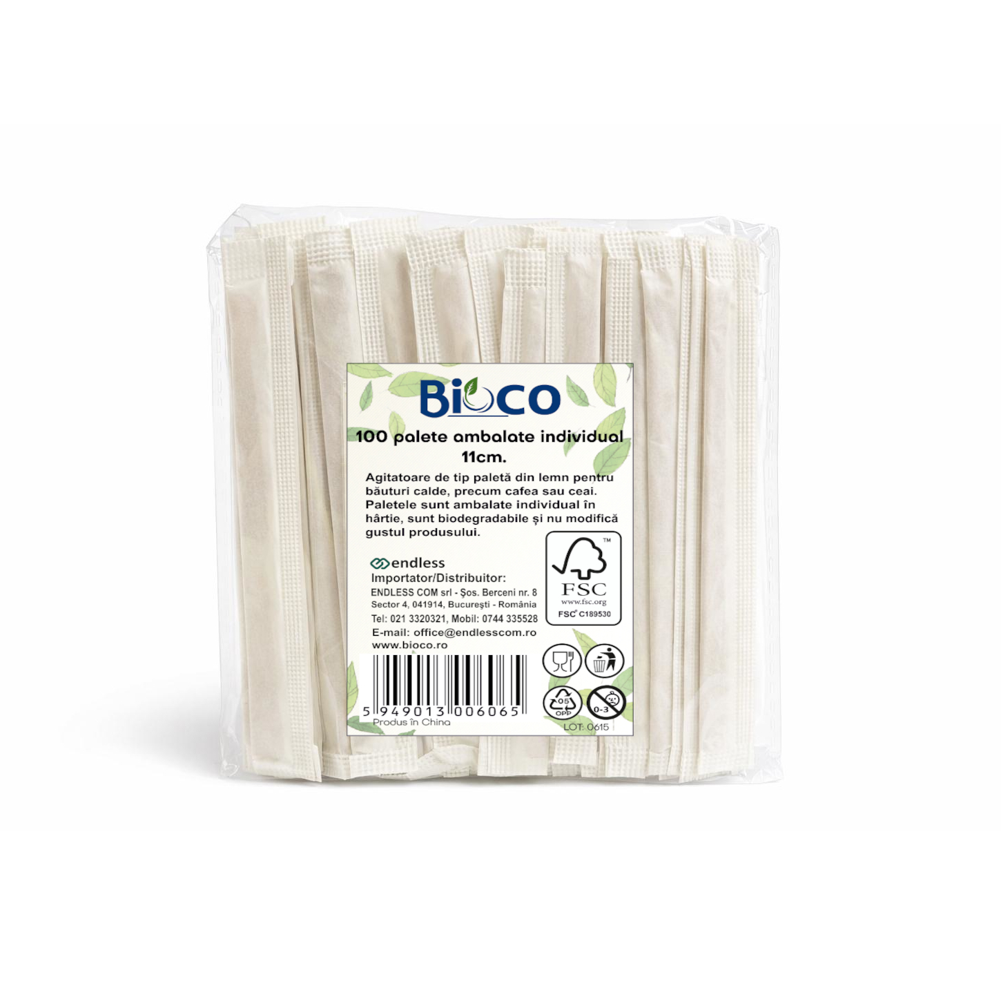 Bioco 100 paletine din lemn, pentru cafea, ambalate individual, 11cm