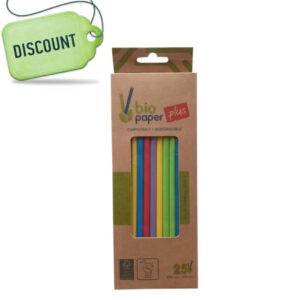 Bioco 25 paie hartie mix color, biodegradabile si compostabile, 200xØ6mm.