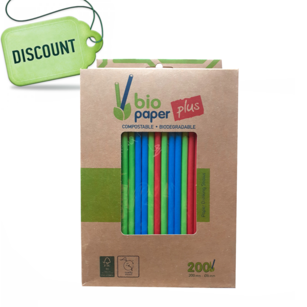 Bioco 200 paie hartie mix color, biodegradabile si compostabile, 200xØ6mm.