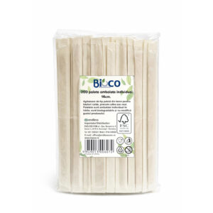 Bioco 200 paletine din lemn, pentru cafea, ambalate individual, 14cm