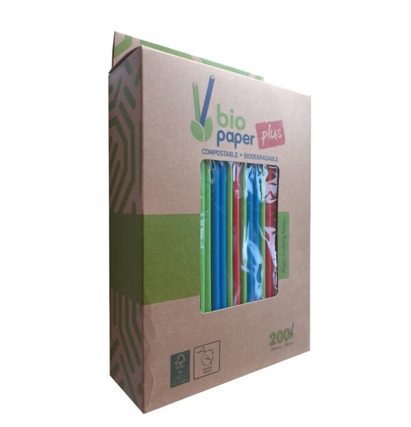 Bioco 200 paie hartie mix color, biodegradabile si compostabile, 200xØ6mm. - imagine 2