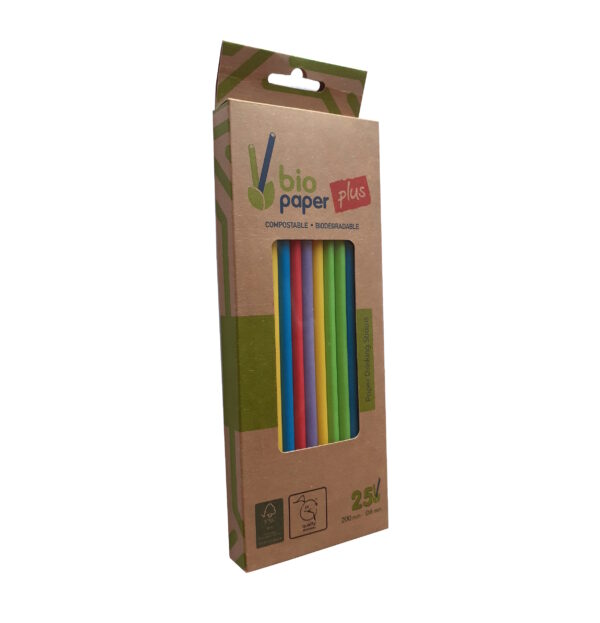 Bioco 25 paie hartie mix color, biodegradabile si compostabile, 200xØ6mm. - imagine 2