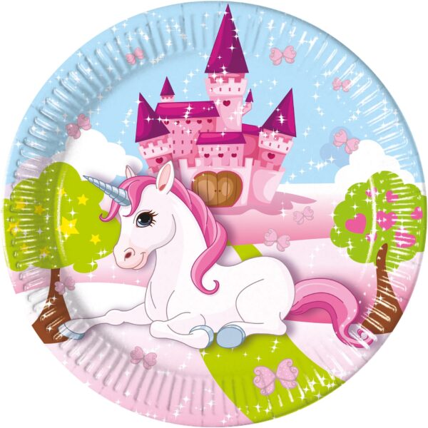 Procos 8 farfurii carton FSC, decor Unicorn, diametru 23cm