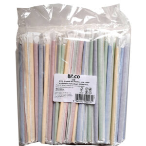 Bioco 150 paie mix color, drepte, din hartie, ambalate individual, biodegradabile si compostabile, 200xØ6mm