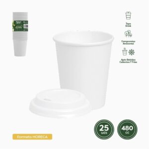 25 pahare albe carton 16oz + 25 capace