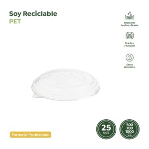 25 capace PET transparente pentru bolurile carton kraft de 500, 700 si 1000cc