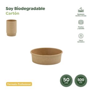 50 boluri biodegradabile carton kraft, 500cc