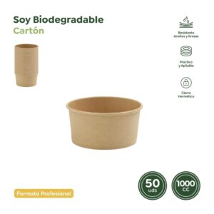 50 boluri biodegradabile carton kraft, 1000cc