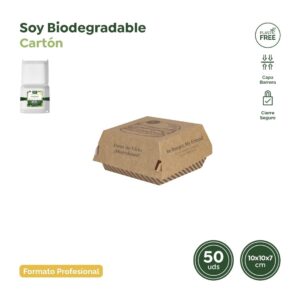 50 cutii carton Kraft print pentru burgeri, 10x10x7cm