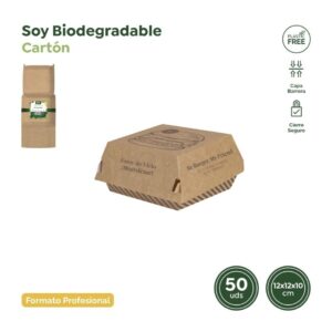 50 cutii carton Kraft print pentru burgeri, 12x12x10cm.