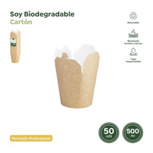 50 cutii kraft natur pentru noodles, capacitate 500ml