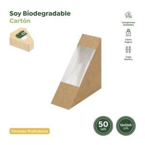 50 cutii triunghiulare sandwich carton kraft, 12x12x5cm