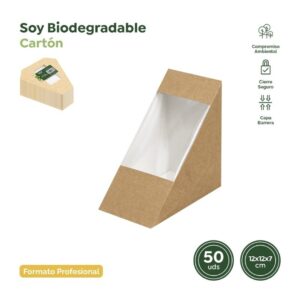 50 cutii triunghiulare sandwich carton kraft, 12x12x7cm